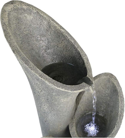 Faux Stone Patio Water Fountain 33 1/2", Bell 4-Tier Cascading Floor Fountain Indoor Outdoor