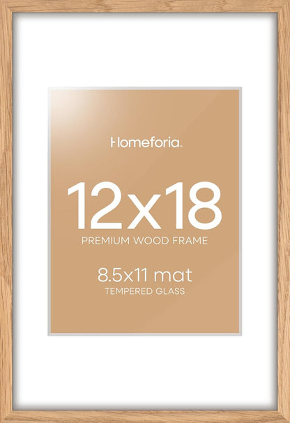 Homeforia 12x18 Picture Frame Wood, High End Natural Oak 12x18 Light Wooden Poster Frame with Mat