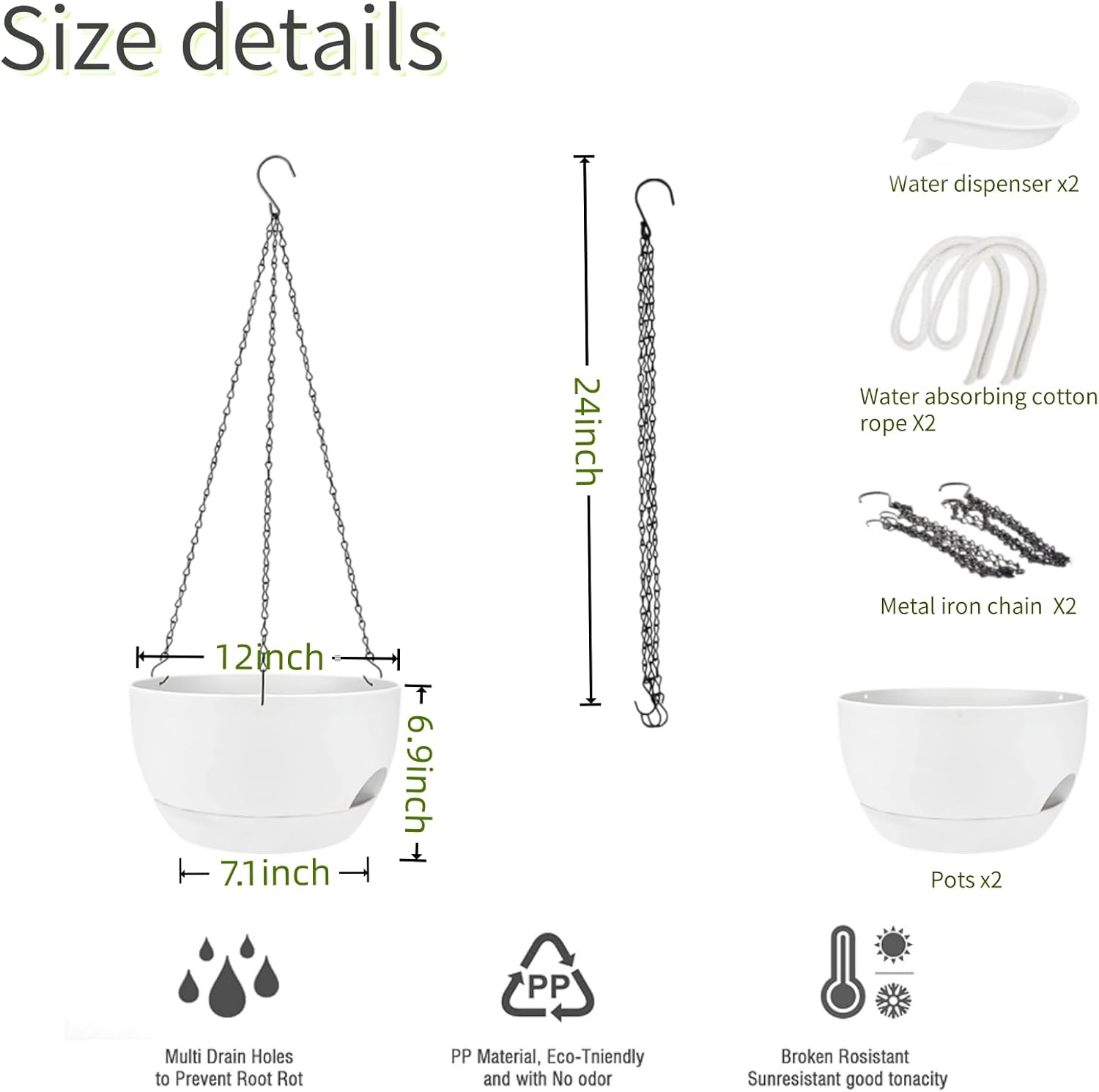 2 Pack Hanging Planters for Indoor Outdoor Plants, 8 Inch Self Watering Hanging Pot with Drainage