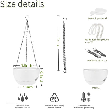 2 Pack Hanging Planters for Indoor Outdoor Plants, 8 Inch Self Watering Hanging Pot with Drainage