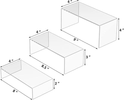 Clear Riser Shelf 3pcs, Desktop Rectangular Acrylic Display Shelves Organizer, Acrylic Stands for