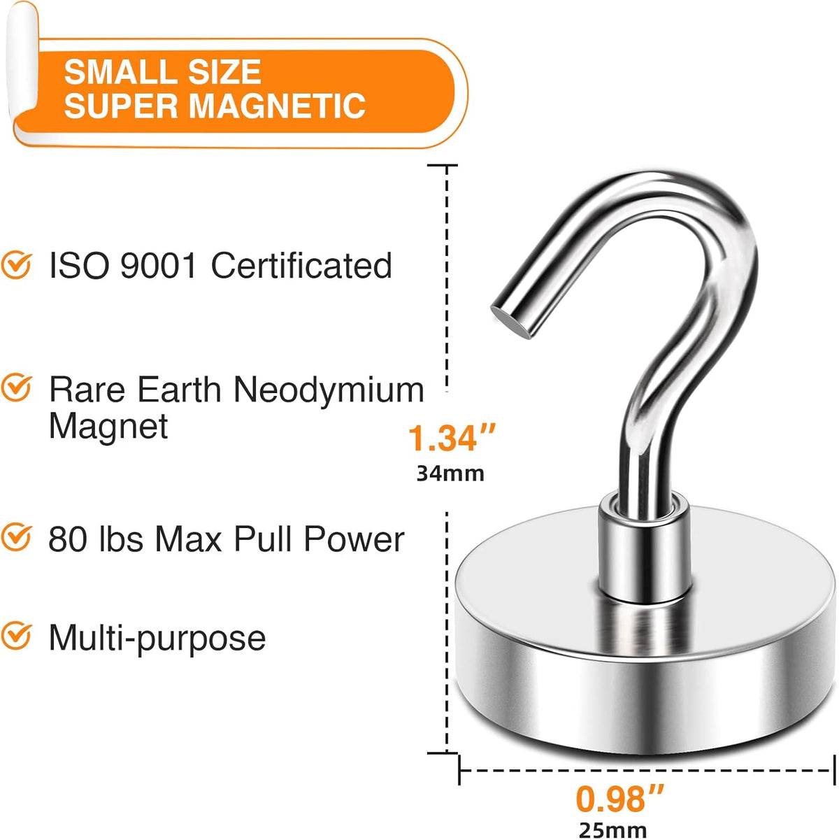 MIKEDE Magnetic Hooks, 80 Lbs Heavy Duty Earth Magnets with Hooks for Cruise Cabin, 10 Pcs Strong