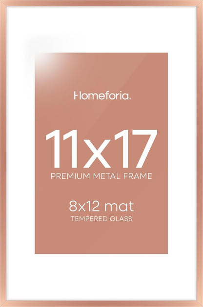 Homeforia 11x17 Picture Frame Rose Gold, High End Metal 11x17 Poster Frames with Mat 8x12 Photo, 11