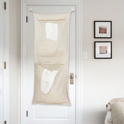 100% Linen Hanging Laundry Bag with 2 Compartments, Over the Door Laundry Hamper, Dirty Clothes