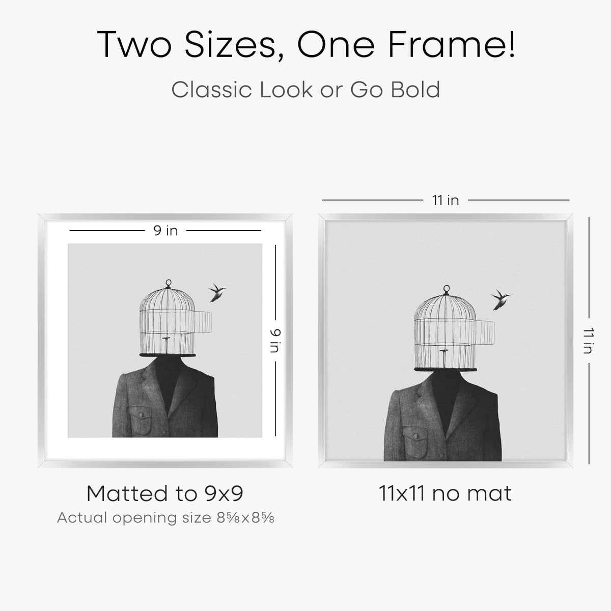 Homeforia 11x11 Picture Frame Silver, High End Metal 11 by 11 Square Frames with Mat 9 x 9 Photo