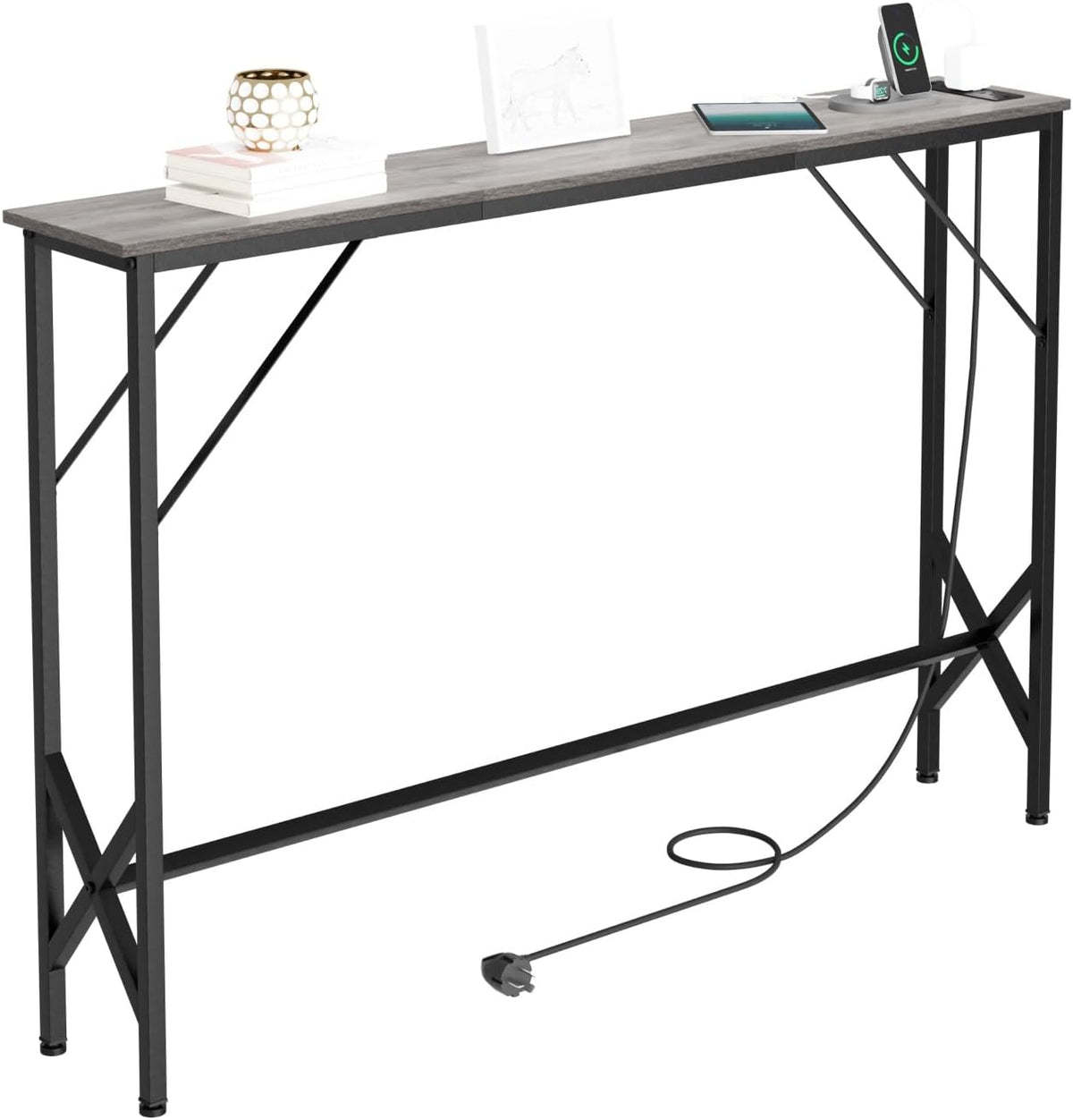 47.2'' Console Table, Skinny Entryway Table with Fast-Charging Station, Narrow Long Sofa Table