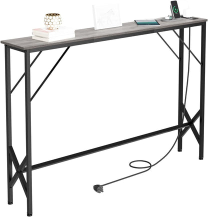 47.2'' Console Table, Skinny Entryway Table with Fast-Charging Station, Narrow Long Sofa Table