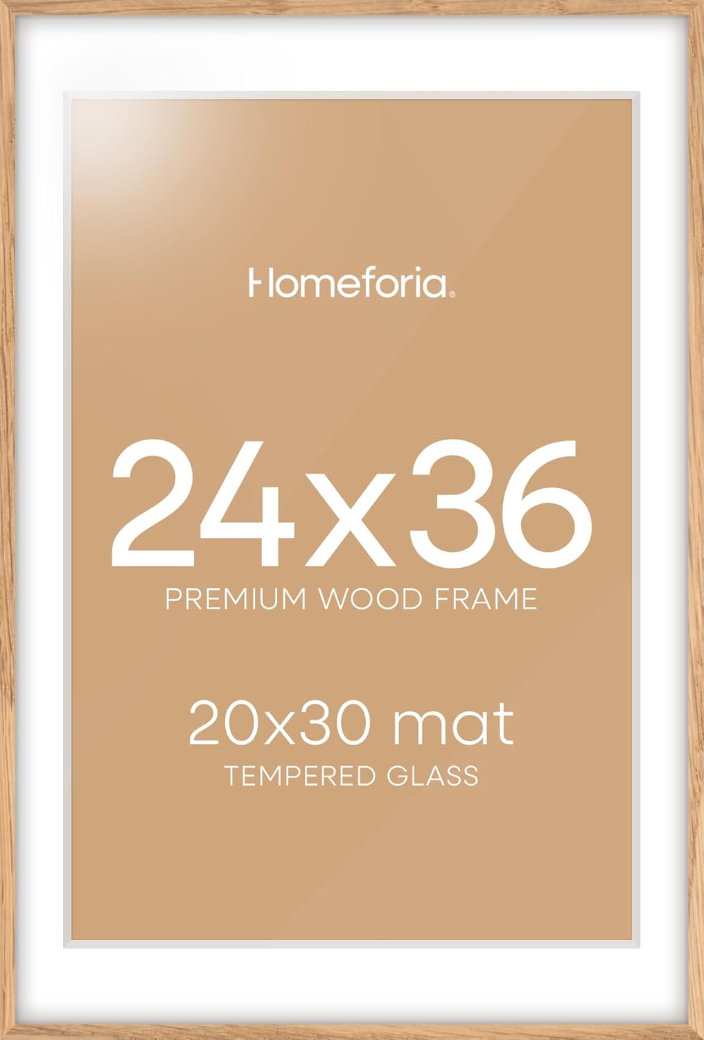 Homeforia 24x36 Poster Frame Wood, High End Natural Oak 24 x 36 Large Picture Frame with Mat 20 by