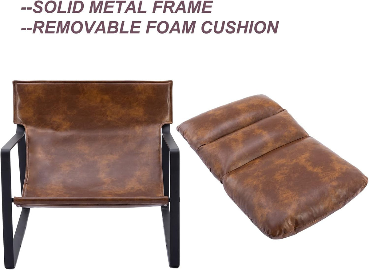 DUOMAY Mid-Century Accent Chair Armchair, Comfy PU Leather Leisure Chair Lazy Chair with Metal Leg