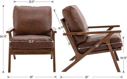 chairus Leather Accent Chairs Mid Century Modern Armchairs Compfy Upholstered Lounge Sofa Chairs