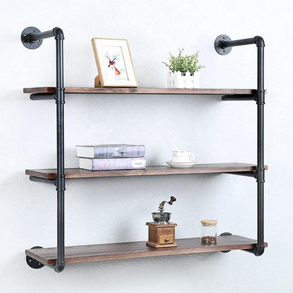 Industrial Pipe Shelving Wall Mounted,36in Rustic Metal Floating Shelves,Steampunk Real Wood Book