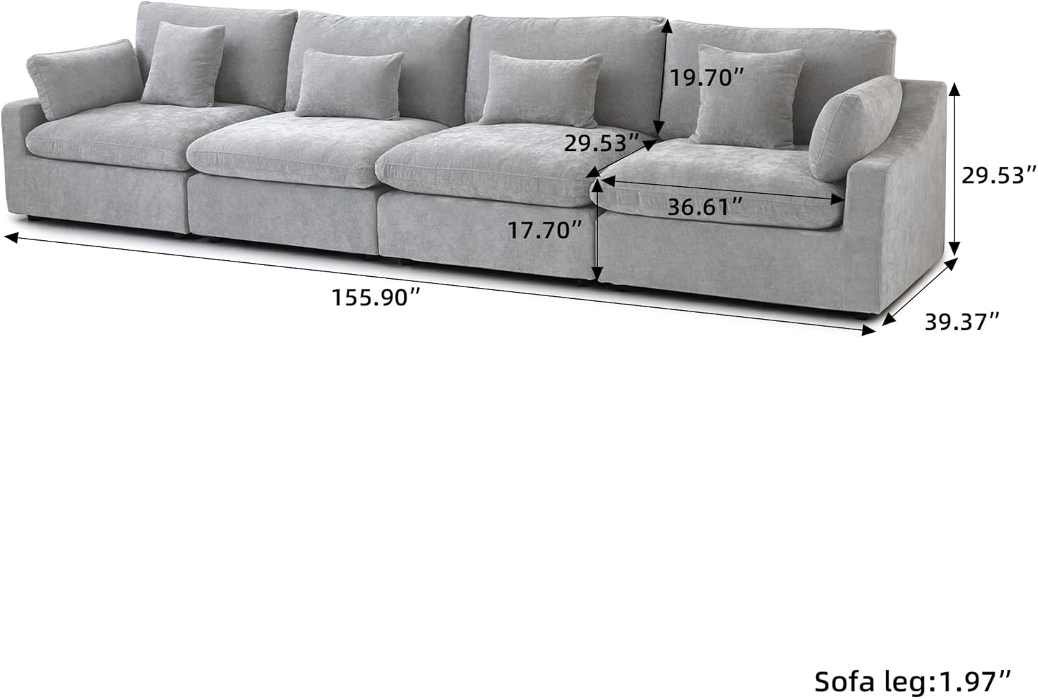 JACH Sectional Couches for Living Room, 4 Seater Cloud Sectional Couch with Deep Seat, Down Filled