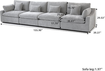 JACH Sectional Couches for Living Room, 4 Seater Cloud Sectional Couch with Deep Seat, Down Filled
