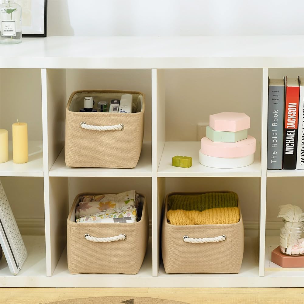 TheWarmHome Storage Bins for Shelves - Medium 3Pack 13.8L*9.8W*6.7H inch Canves Storage Basket for