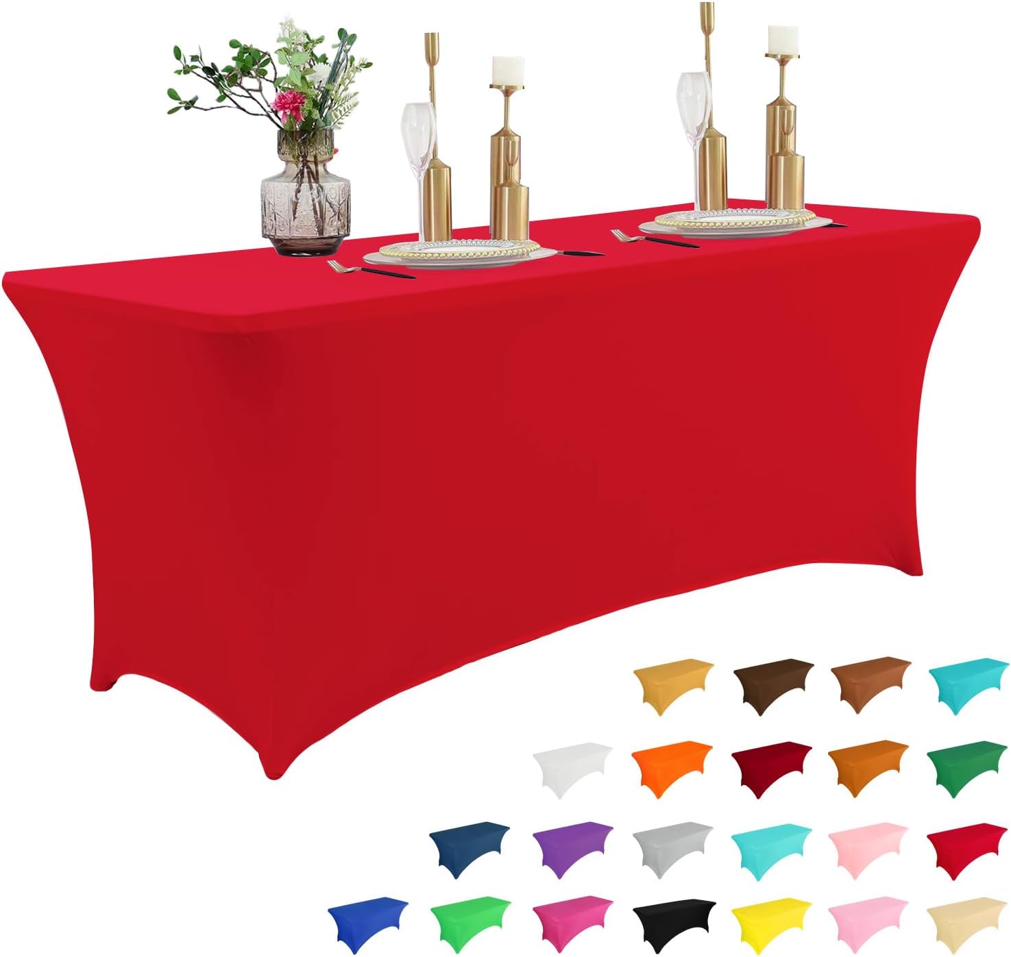 IVAPUPU 6FT Table Cloth for Rectangular Fitted Events Stretch Red Table Covers Washable Cover