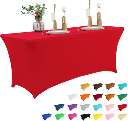 IVAPUPU 6FT Table Cloth for Rectangular Fitted Events Stretch Red Table Covers Washable Cover