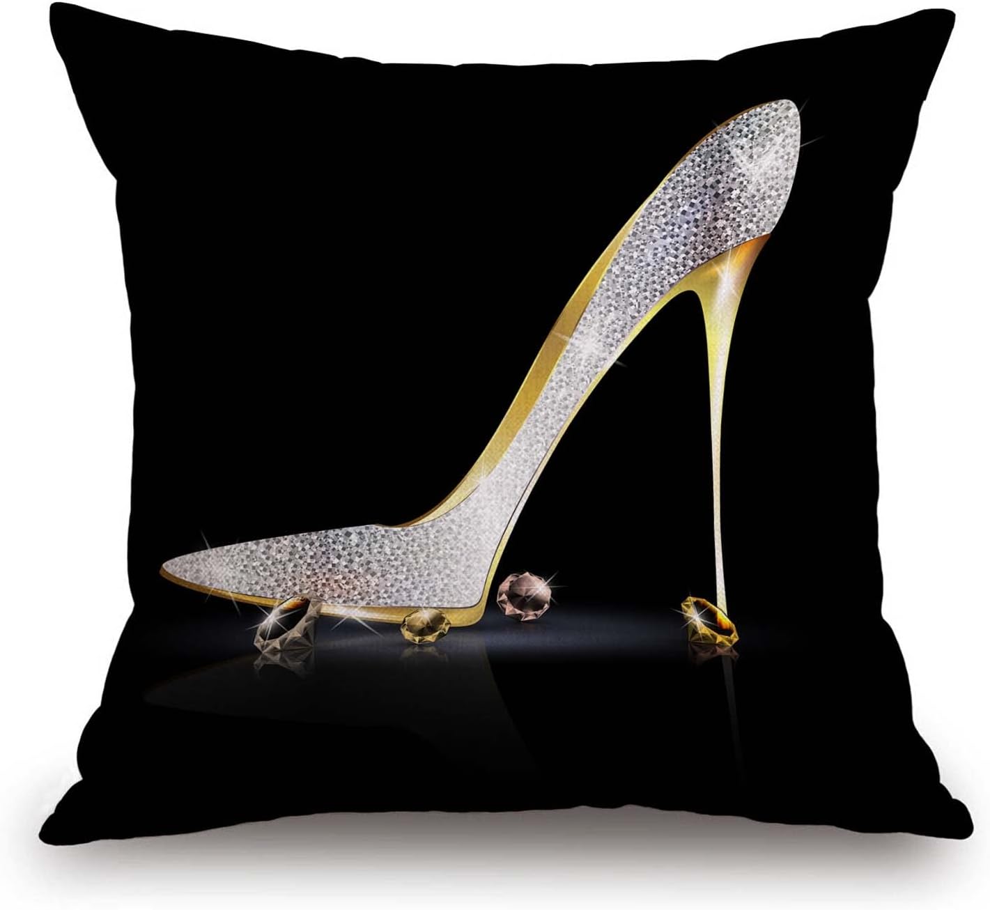 TSSOHU Square Decorative Throw Pillow Case Cushion Cover,Fashion Lady High Heel Shoe with Diamonds