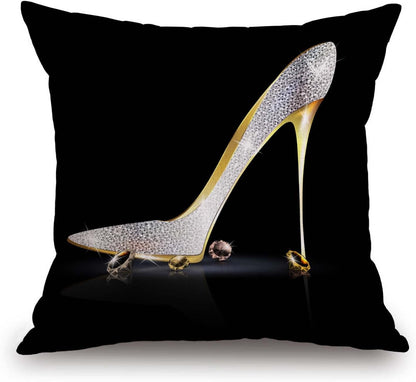 TSSOHU Square Decorative Throw Pillow Case Cushion Cover,Fashion Lady High Heel Shoe with Diamonds