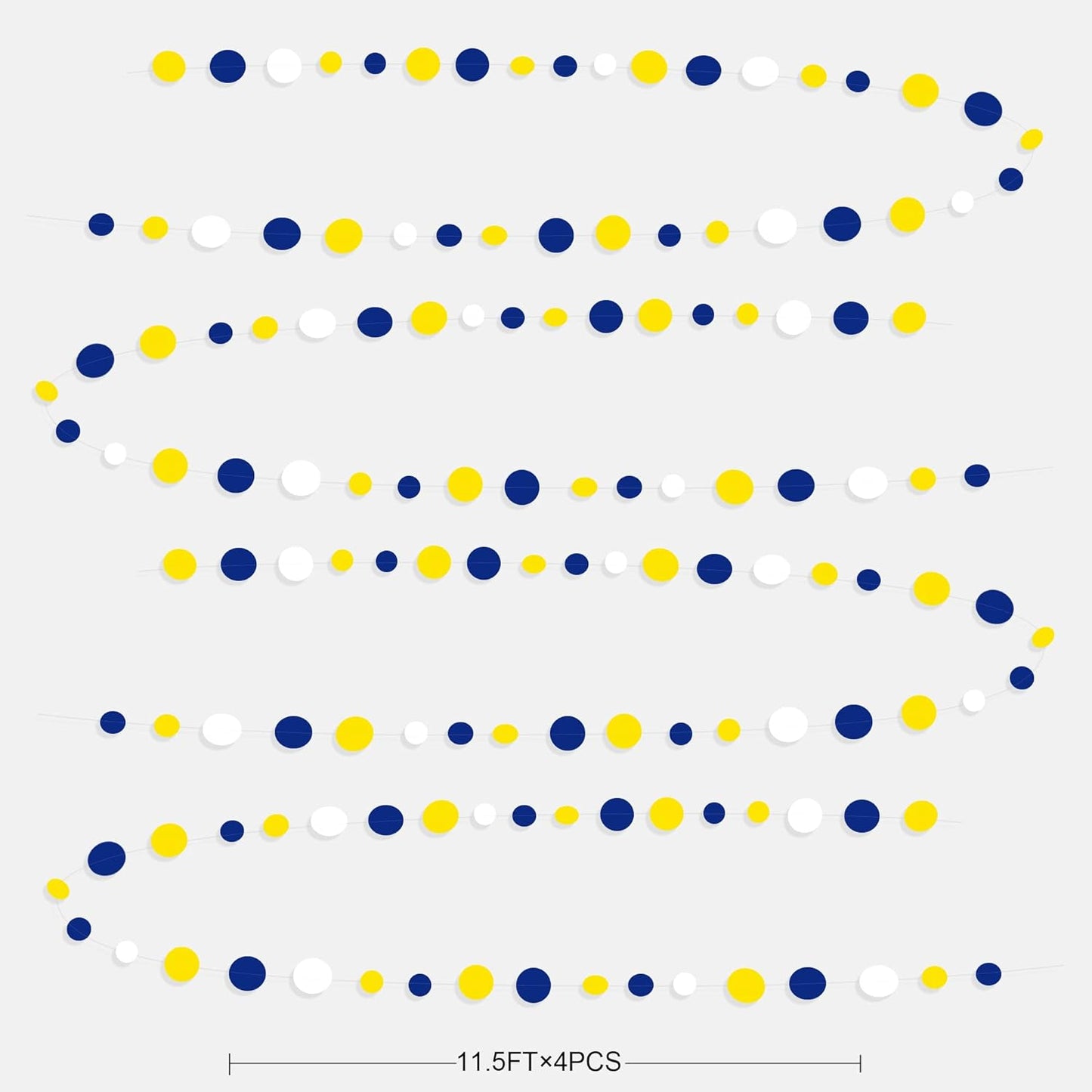 46Ft Navy Blue and Yellow Circle Dots Garland Royal Blue Yellow White Hanging Paper Polka Dot