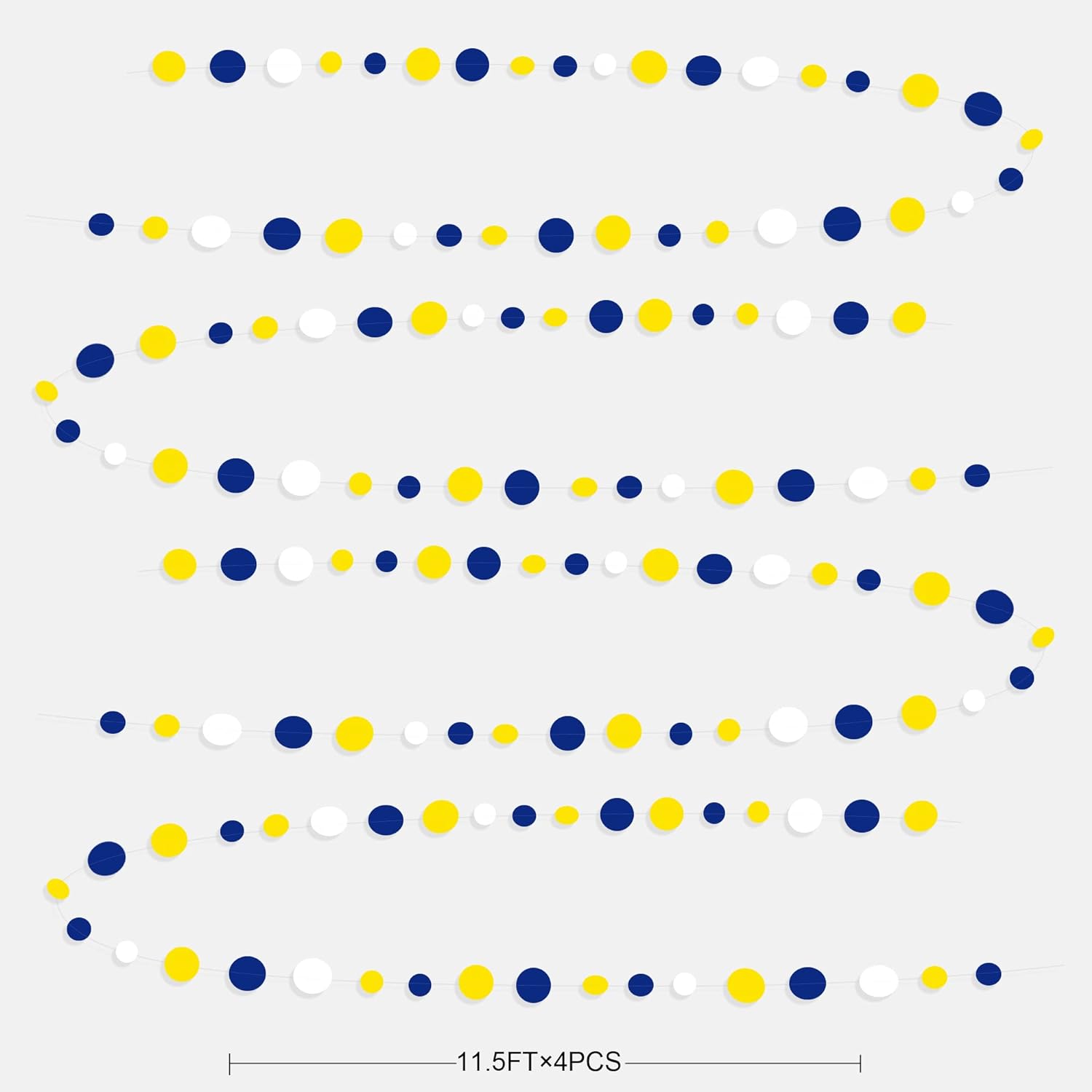 46Ft Navy Blue and Yellow Circle Dots Garland Royal Blue Yellow White Hanging Paper Polka Dot