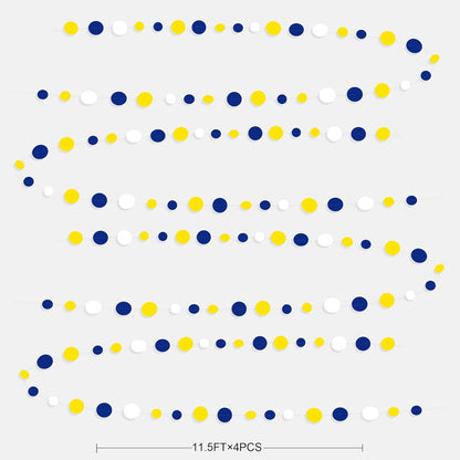 46Ft Navy Blue and Yellow Circle Dots Garland Royal Blue Yellow White Hanging Paper Polka Dot