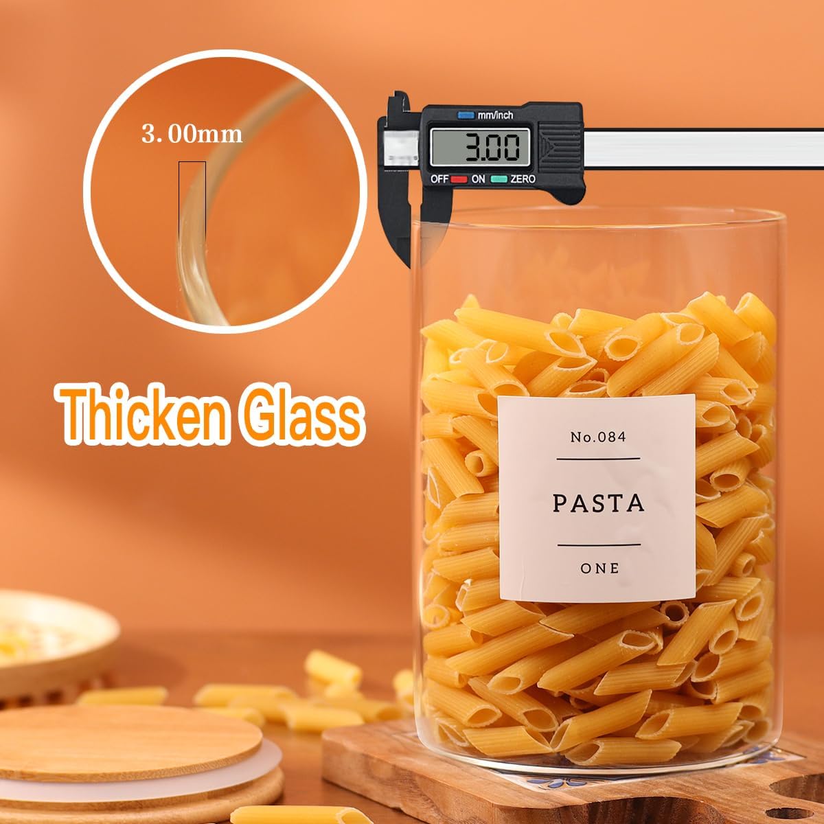 6-Pack Borosilicate Glass Storage Jars with Bamboo Lids + 132 Pre-Printed Pantry Labels Included