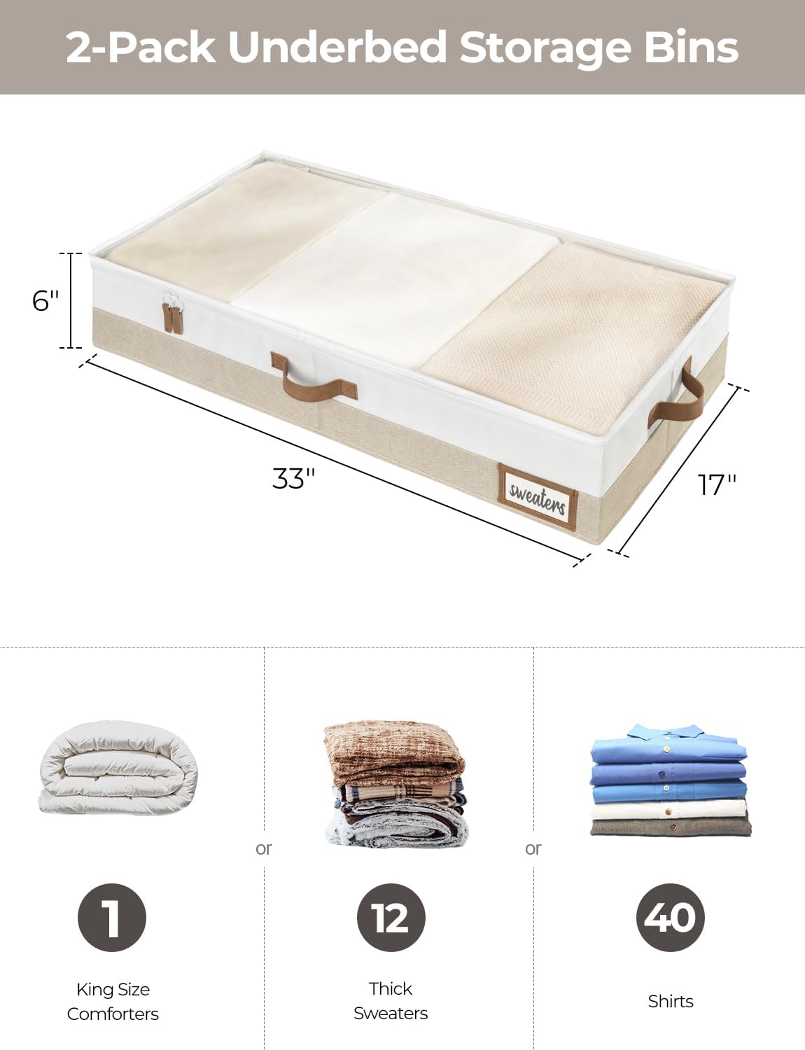 StorageWorks Large Under Bed Storage Containers with Handles and Label Holder, 2 Pack Ultra-thick