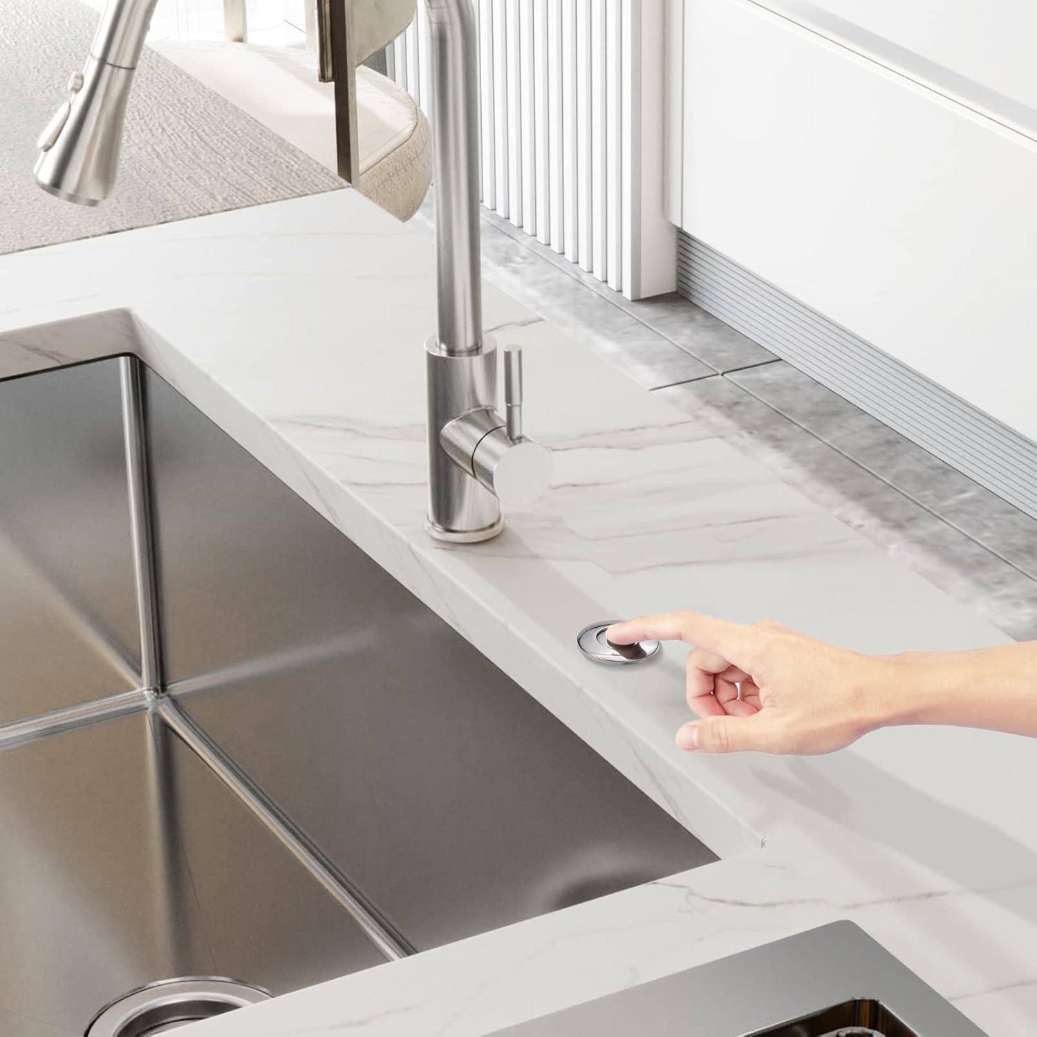 RQYEKDO Garbage Disposal Air Switch Kitchen Sink Top Long Stainless Steel Brushed Nickel Long 2.5"