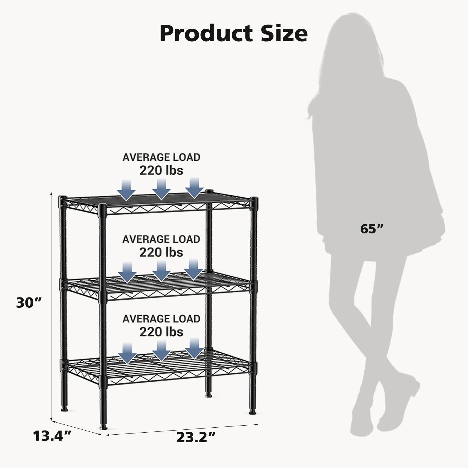 DUMOS 3-Tier Metal Storage Shelves, Wire Shelving, Storage Rack, 23.3" W