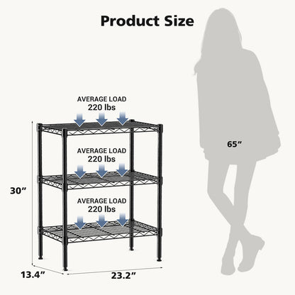 DUMOS 3-Tier Metal Storage Shelves, Wire Shelving, Storage Rack, 23.3" W