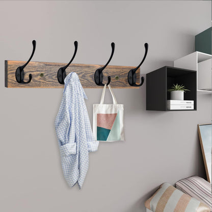 IBosins Wall Mounted Coat Rack, 2 Pack Metal Wood Coat Rack with 8 Black Rustic Hooks for Scarf