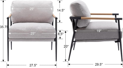 Mid-Century Accent Chair, Soft Armchair Chenille Fabric Lounge Chair with Black Metal Legs