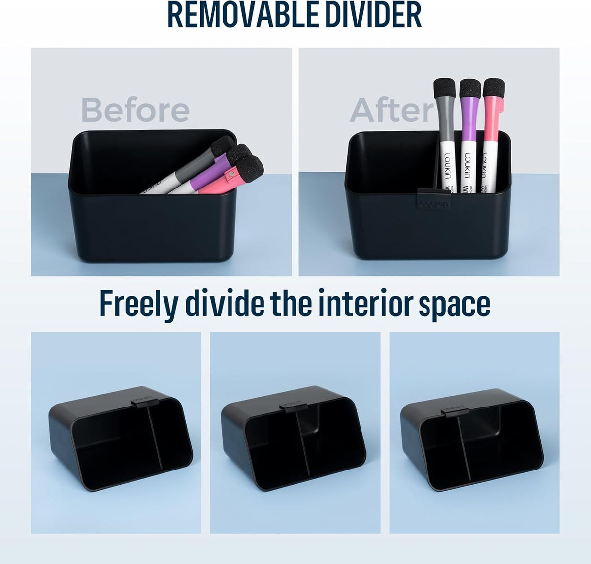 loukin Magnetic & Adhesive Dry Erase Marker Holder with Diver, 1 Small + 1 Mini, Magnetic Storage