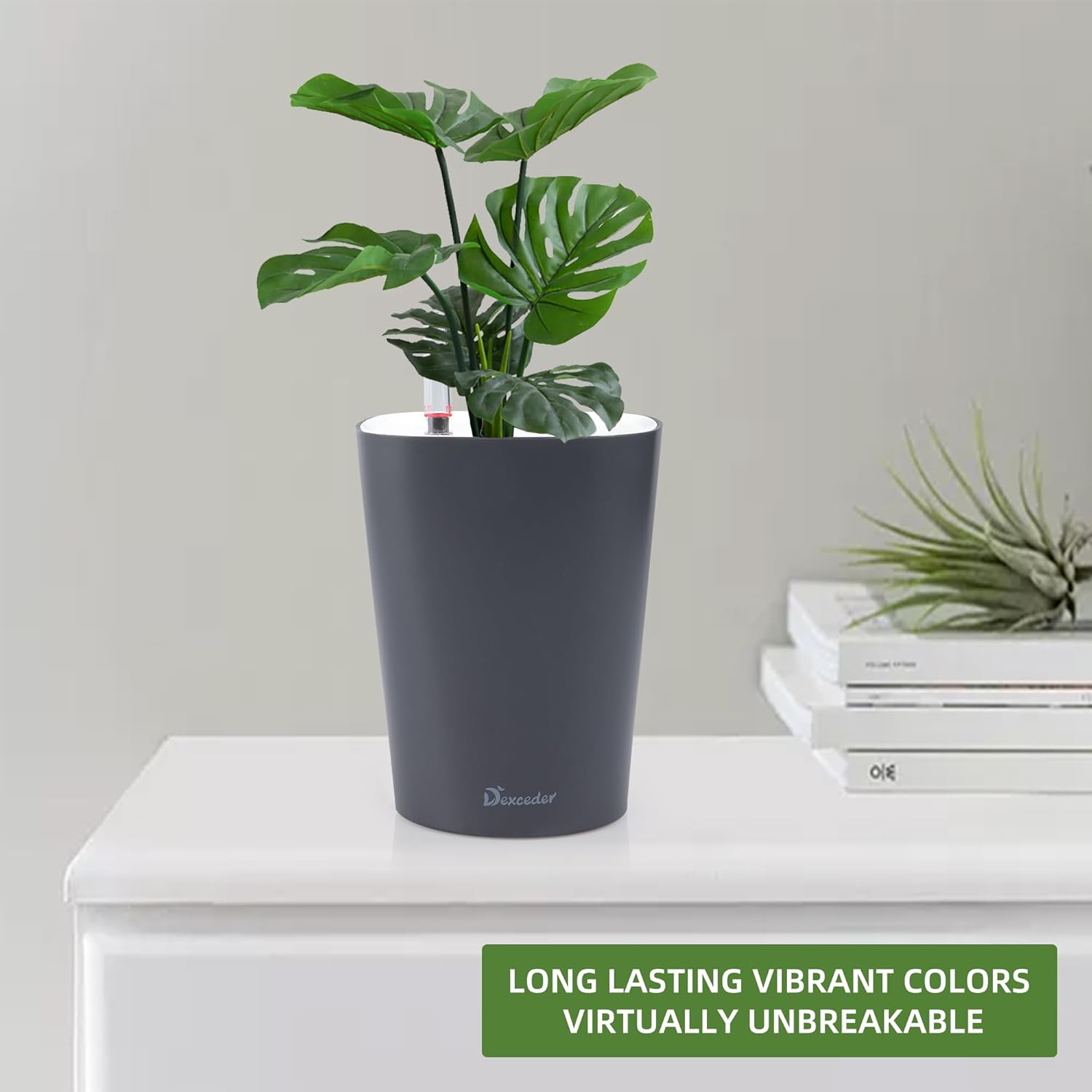 Dexceder 6x7 Self Watering Planter Indoor Outdoor, Matte Table Flower Plant Pot with Water Level