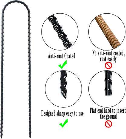 DTANX 12 Pack 12 Inch Rebar Stakes Heavy Duty Trampoline Anchors, Garden Stakes Tent Stakes Steel