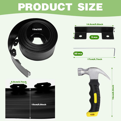 6 Inch Tall 33 ft Length No Dig Landscape Plastic Edging Kit with Hammer Spikes Plastic Garden