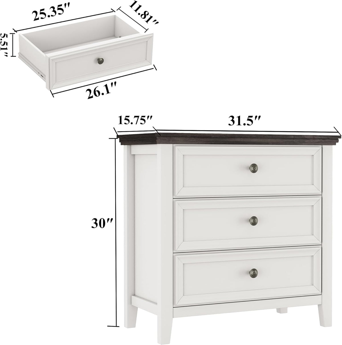 BLANKSPACE Dresser for Bedroom, 3 Drawer Dresser, Modern 3 Chest of Drawers, Farmhouse Storage