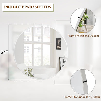 BEAUTYPEAK 24 Inch Round Mirror, Metal Frame Circle Mirror, Wall Mounted for Entryway, Bathroom