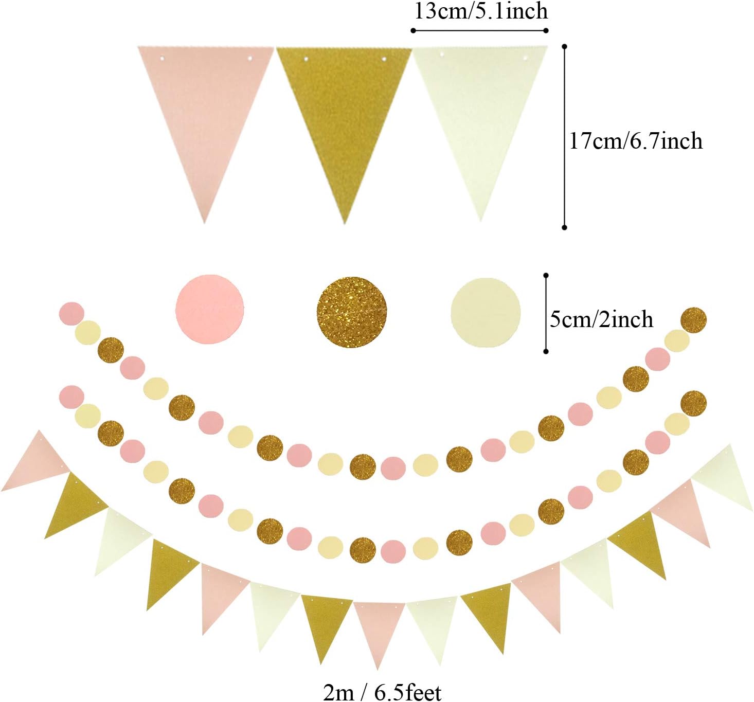 ZERODECO Party Decoration, 21 Pcs Pink Hanging Paper Fans, Pom Poms Flowers, Garlands String Polka