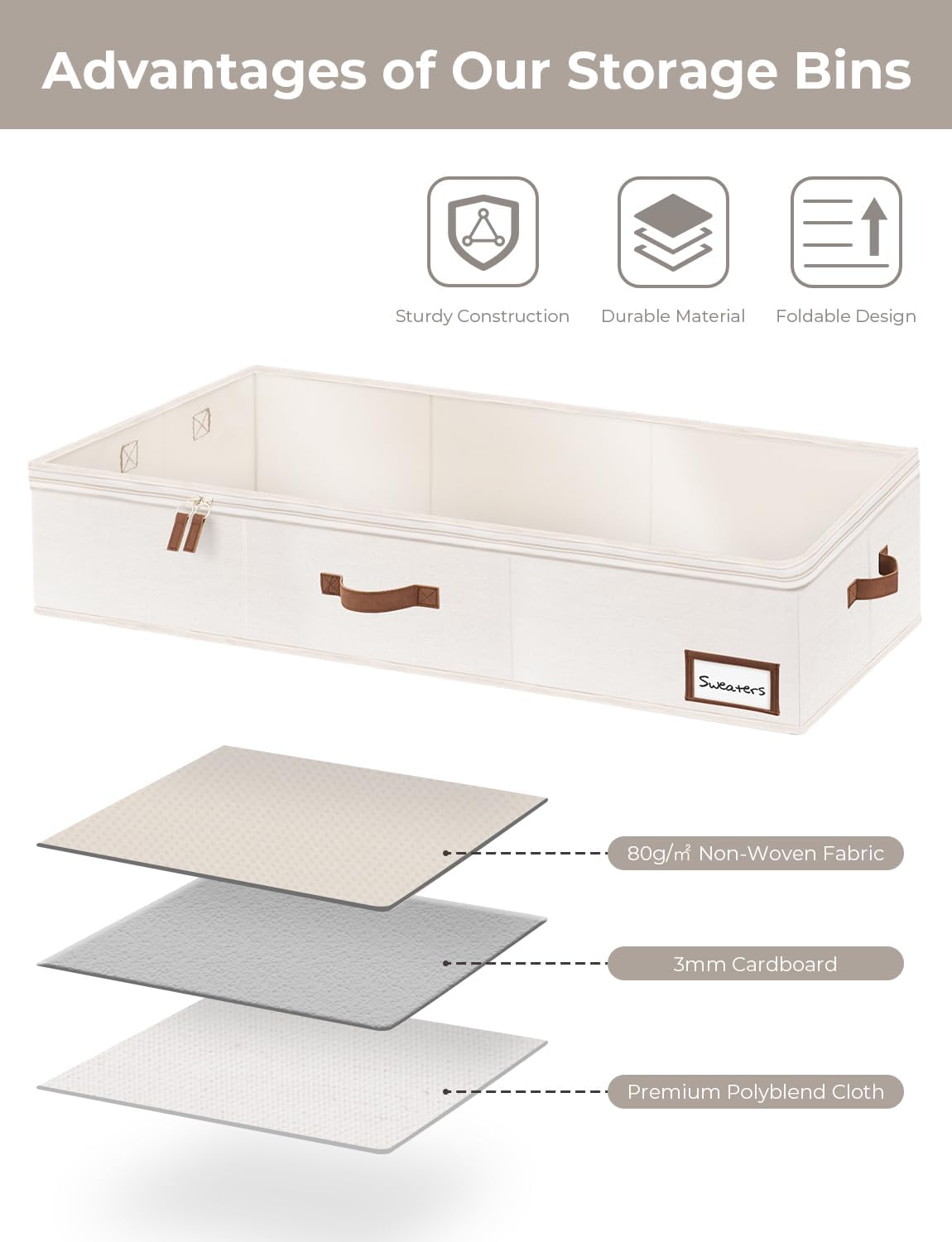 StorageWorks Large Under Bed Storage Containers with Handles and Label Holder, 2 Pack Ultra-thick