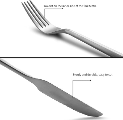 Silverware Set Flatware Set Matte Silver Cutlery Set with Hexagon Handle Forged Stainless Steel 20