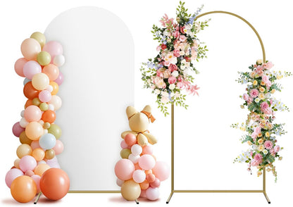 Arch Backdrop Stand and Cover Set, Metal Balloon Arch Backdrop 7.2ft, Gold Arched Stand Frame for