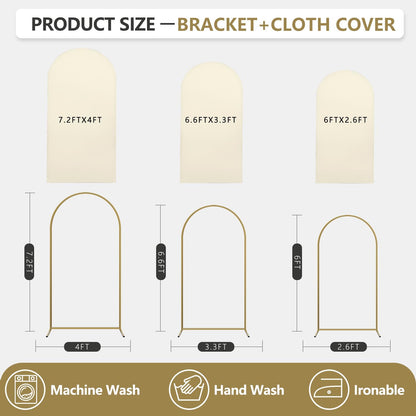 Arch Backdrop Stand and Cover Set, 3 Metal Balloon Arch Backdrop 7.2ft 6.6ft 6ft, Gold Arched Stand