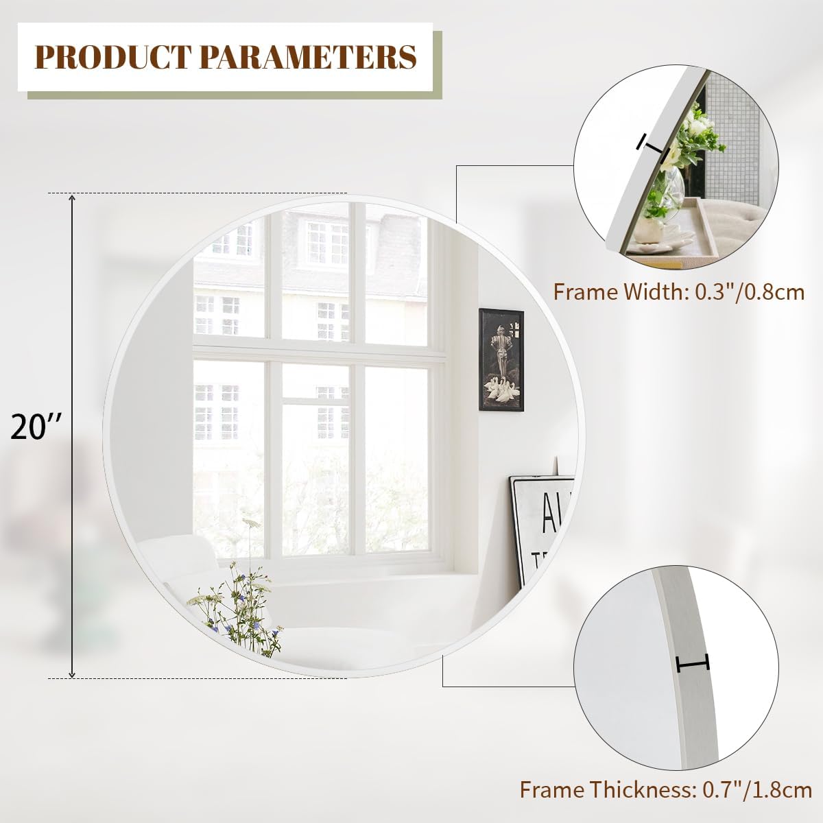 BEAUTYPEAK 20 Inch Round Mirror, Metal Frame Circle Mirror, Wall Mounted for Entryway, Bathroom
