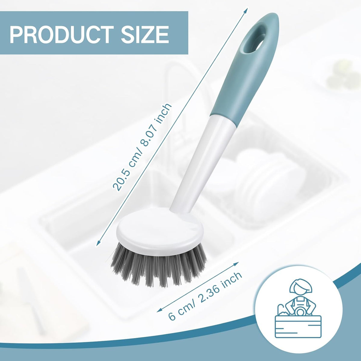Patelai 12 Pack Kitchen Scrub Dish Brush with Long Handle Dish Scrubber with Stiff Bristles Scrub