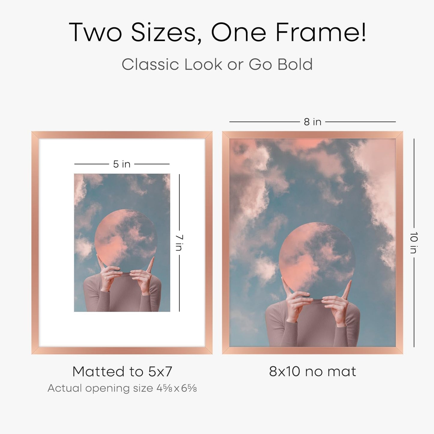 Homeforia Rose Gold 8x10 Picture Frame, High End Metal 8 x 10 Poster Frames with Mat 5 by 7 Print
