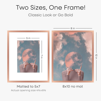 Homeforia Rose Gold 8x10 Picture Frame, High End Metal 8 x 10 Poster Frames with Mat 5 by 7 Print