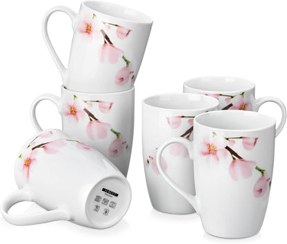 VEWEET Large Coffee Mugs Set of 6, 16 OZ Coffee Cups Set with Handle, Floral Mug Sets Ceramic Cup