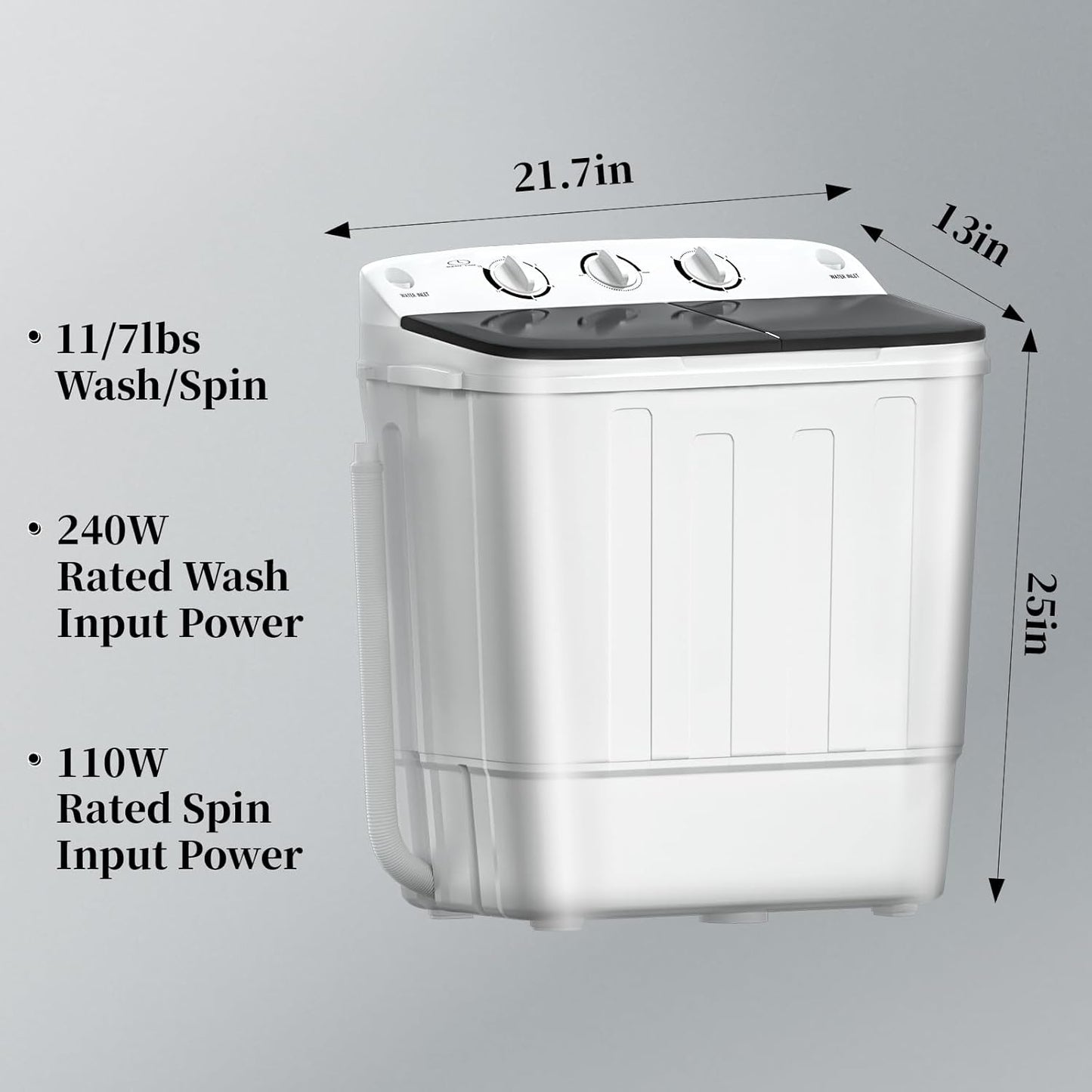 Portable Mini Twin Tub 18lbs Washing Machine With Drying Rack& 10 Hangers, 11lbs Washer & 7lbs