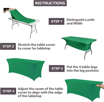 IVAPUPU 2 Pack 4FT Table Cloth for Rectangular Fitted Events Stretch Emerald Green Table Covers